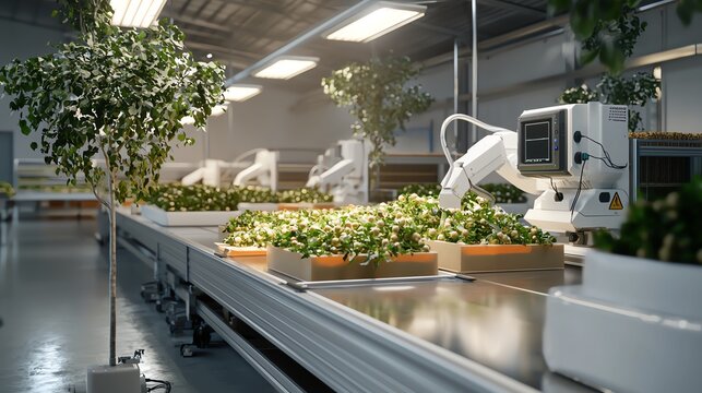 Modern barn with automated sorting equipment processing freshly picked crops