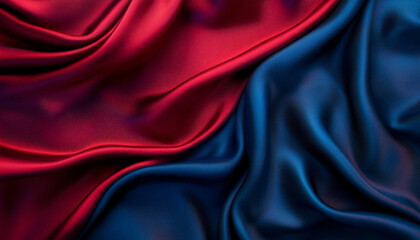 Fototapeta premium Close-up of flowing, luxurious silk fabric in rich colors like deep red or royal blue, creating a smooth and elegant texture