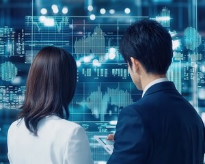 Business professionals analyzing data visually