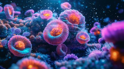 Obraz premium Bioluminescent Microorganisms: Stunning 3D Underwater Illumination