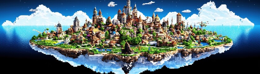 Obraz premium Fantasy city on floating island, vibrant landscape