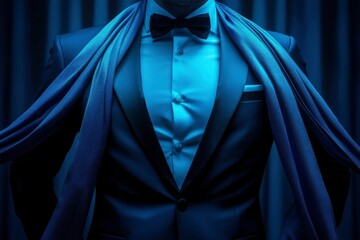 Close-up of a Man Wearing a Blue Suit and Bow Tie