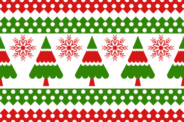 Red Green color of Christmas seamless pattern. Snowflakes, snowman and Christmas objects background design for decoration on Christmas card, banner, wrapping, wallpaper, textile, fashion.