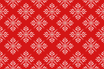 Red color of snowflake pattern, Christmas ormanent seamless pattern. Snowflakes Christmas background design for decoration on X'mas seasoning, web, wrapping, wallpaper, textile, fashion.