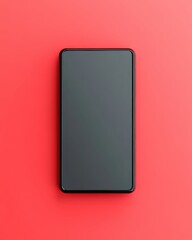 A sleek black smartphone on a vibrant red background, perfect for showcasing modern technology and minimalistic design.