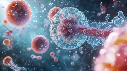 Obraz premium Microscopic World: 3D Visualization of a Single-Celled Organism Feeding on a Food Particle