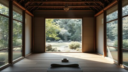 Tranquil Japanese Tea Room with Garden View