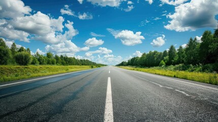 Fototapeta premium Asphalt Road Through Green Forest Landscape