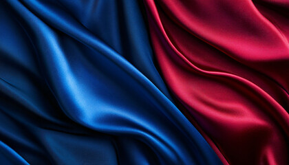 Fototapeta premium Close-up of flowing, luxurious silk fabric in rich colors like deep red or royal blue, creating a smooth and elegant texture