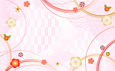 和風柄　華やかな梅　イラスト背景