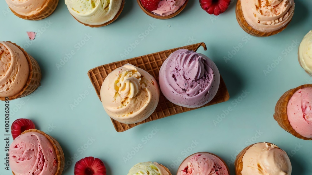 Canvas Prints appetizing ice cream flat lay aesthetic setup background