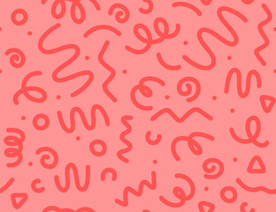 Doodle seamless pattern. Creative abstract Red line child simple print.