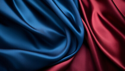 Obraz premium Close-up of flowing, luxurious silk fabric in rich colors like deep red or royal blue, creating a smooth and elegant texture