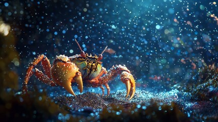 Lifelike 3D Render of a Colorful Crab Scuttling Across Ocean Floor, Capturing its Dynamic Movements and Vibrant Hues