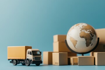 Miniature Globe with Cardboard Boxes and Truck