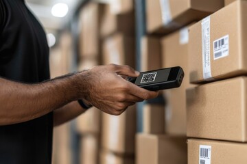 Warehouse Worker Scanning Barcode on Package