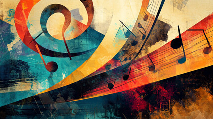 Abstract Image with Colorful Geometric Music Graffiti Vintage Engraved