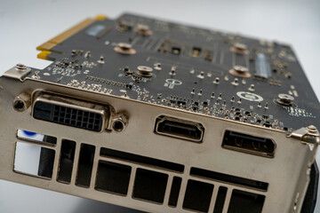 Artistic blurred background - Cutting-edge graphics card showcasing hdmi and dvi ports, intricate...