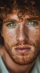 A man with green eyes and a beard