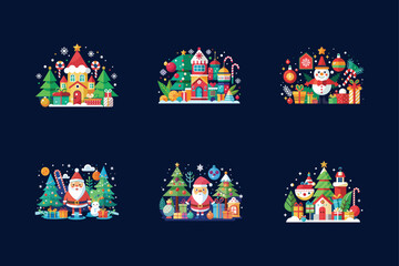 Fototapeta premium Set Christmas Icons Celebrate the Season with Festive Vector Designs and Logos