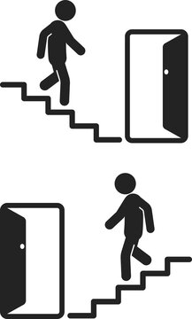 Bundle label sticker dirextion up and down stairs with arrow, isolated emergency exit building sign