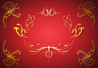 Fondo navideño con elementos elegantes dorados en degradado rojo