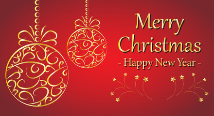 Fototapeta premium Felicitación roja de navidad y año nuevo con bola de navidad dorada