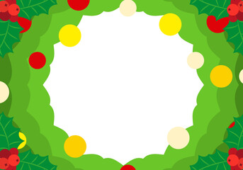 Marco de guirnaldas verde con bola de navidad roja y amarilla