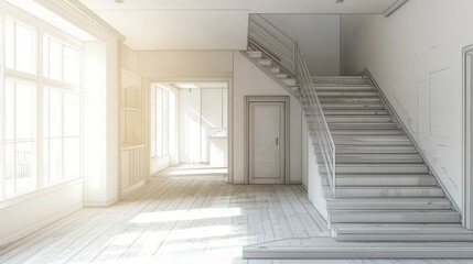 Obraz premium Refurbishment process of a home, with a focus on the transition from old to newly renovated interiors.