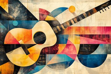 Abstract Image with Colorful Geometric Music Graffiti Vintage Engraved