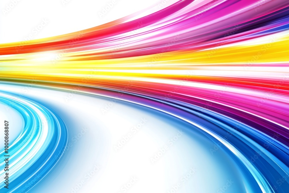 Poster abstract rainbow lines flowing and converging on white background