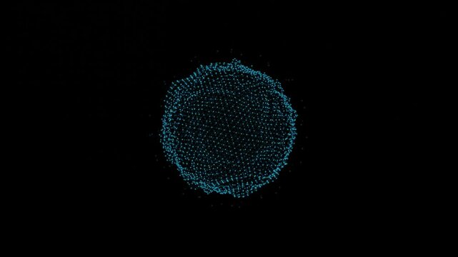 Plexus 3D sphere with dots and lines. Digital network connection. Animation of a futuristic sphere. Technology concept big data visualization.