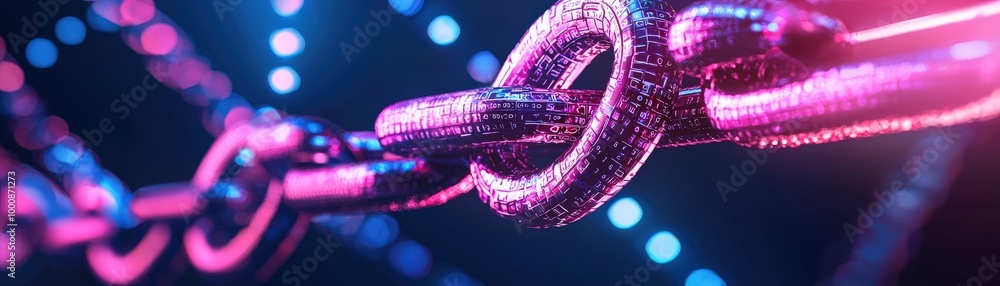 Poster digital health records accessible via blockchain, a vibrant digital representation of interlinked ch