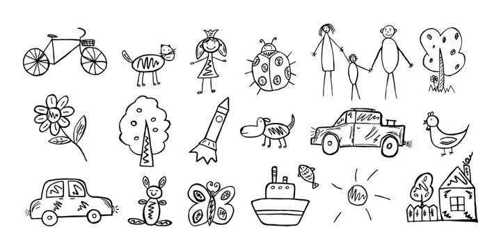 Doodles vector sketch. Kids doodles vector 