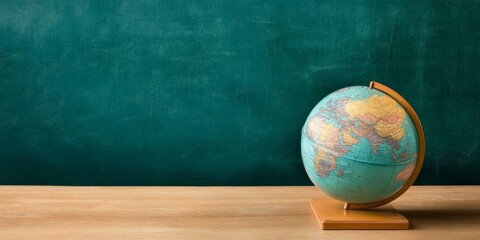 Globe On Desk In Empty Classroom