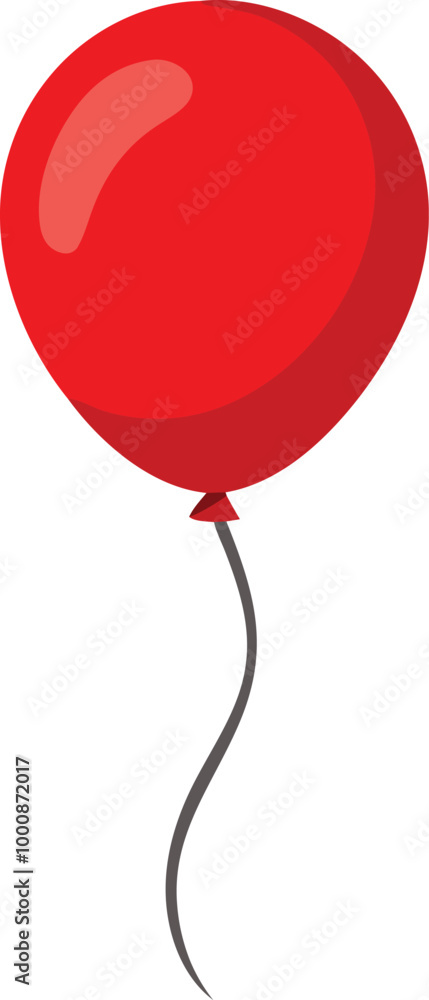 Poster red balloon with string floating upward on a white background illustration