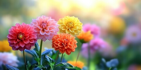 Vibrant Dahlia and Gerbera Flowers in Soft Focus