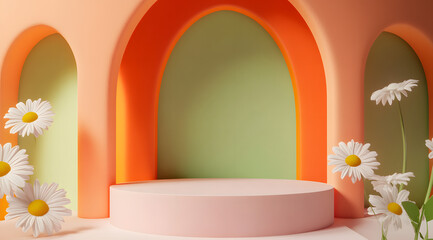 3d podium with soft color palette render style
