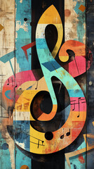 Abstract Image with Colorful Geometric Music Graffiti Vintage Engraved