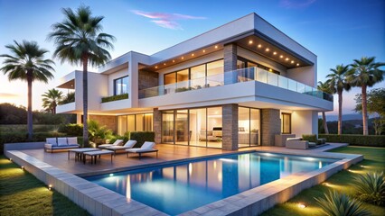 Fototapeta premium Immerse yourself in elegant coastal vibes at this modern villa in Costa del Sol, Spain, where stylish interior
