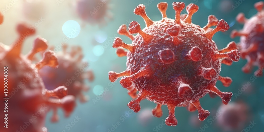 Poster close-up 3d rendering of a virus cell