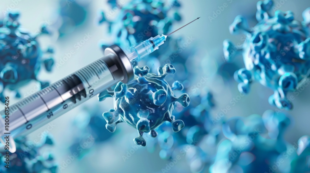 Poster a syringe is being used to inject a blue virus into a person