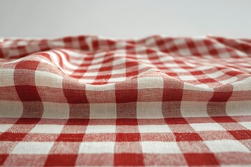 Fototapeta premium On a white backdrop, a red checkered tablecloth is isolated. Generative Ai