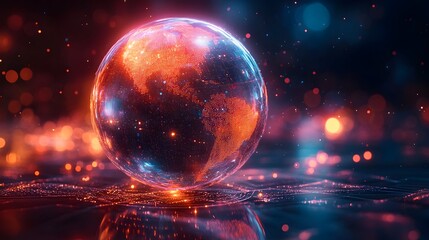 ESG Data Analytics Visualized Through a Transparent 3D Digital Globe with Neon Elements