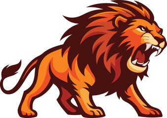 Obraz premium Fierce lion roaring with a flowing mane, illustration symbolizing strength and power