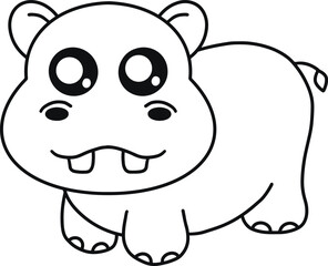 Cute Hippo Line Art