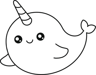 Cute Narwhal Line Art © Liana