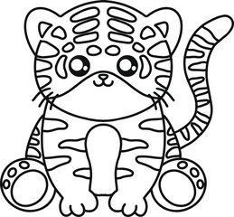 Cute Tiger Line Art
