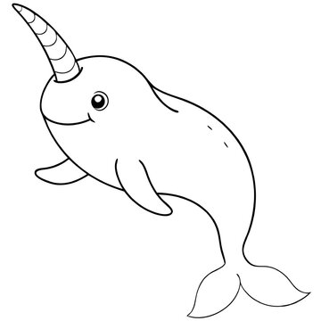 recommend clip art: Adorable Narwhal Coloring Page: A charming illustration of a narwhal, perfect for kids' coloring books, educational materials, or creative projects.  