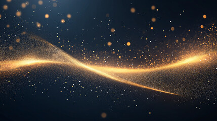 Obraz premium Gold glittering confetti wave and stardust. Backdrop with golden magical sparkles on dark background.